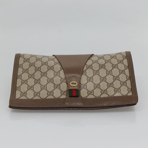 GUCCI GG Supreme Web Sherry Line Clutch Bag PVC Beige Gold 89 01 033 Auth BA4626 - Picture 7 of 16